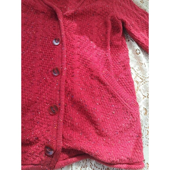 Womens Knit Cabelas Sweater Cardigan Red Small Button Down Speckled Yarn Pockets - Picture 4 of 8